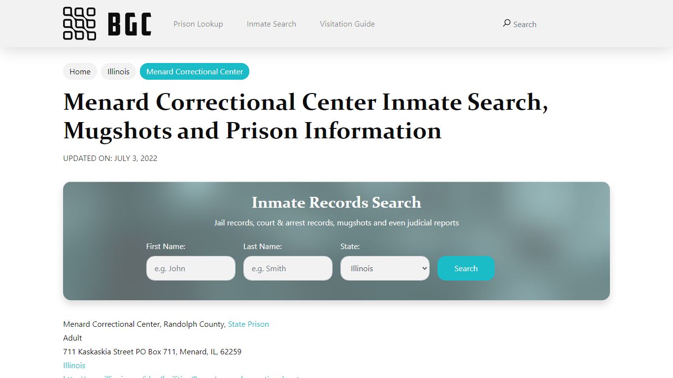 Menard Correctional Center Inmate Search, Mugshots , Visitation, Phone ...